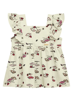 Duduka - Conjunto Bata Praia com Babado e Shorts Bege - DUDUKA