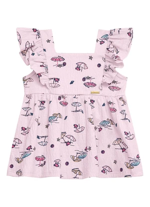 Duduka - Conjunto Bata Praia com Babado e Shorts Rosa - DUDUKA