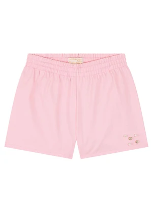 Milli e Nina - Conjunto Bebê Blusa Bata e Shorts em Sarja Rosa - MILLI E NINA