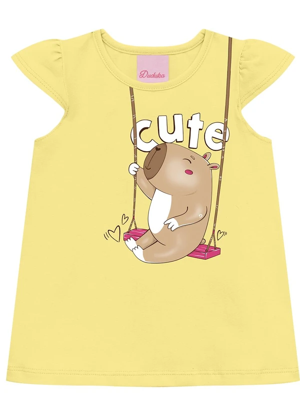 Duduka - Conjunto Bebê Blusa e Bermuda Ciclista  Amarelo