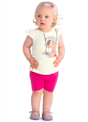 Duduka - Conjunto Bebê Blusa e Bermuda Ciclista  Bege - DUDUKA