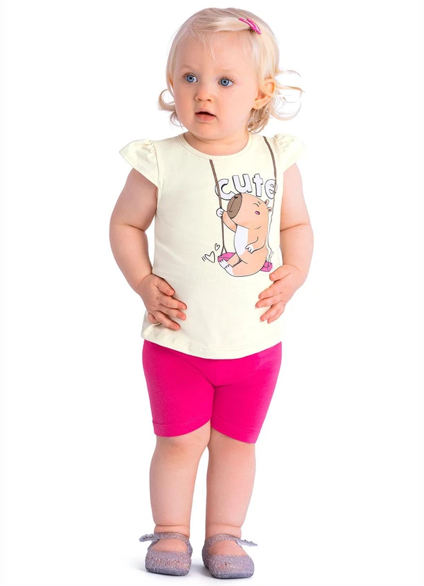 Duduka - Conjunto Bebê Blusa e Bermuda Ciclista  Bege