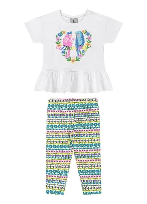 Quimby - Conjunto Bebê Blusa e Calça Legging Branco - QUIMBY