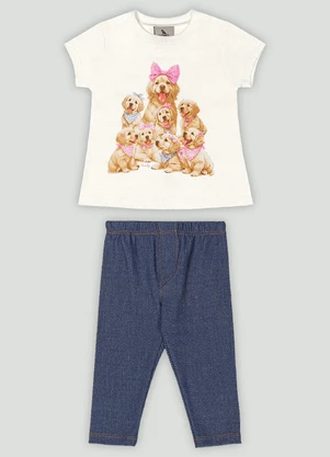 Conjunto Bebê Blusa e Calça Legging Quimby Branco - QUIMBY