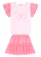 Milli e Nina - Conjunto Bebê Blusa e Saia em Tule Brilho Rosa - variação: Rosa