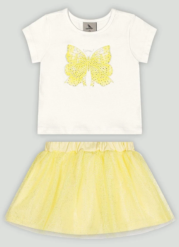 Quimby - Conjunto Bebê Blusa e Saia Tule Quimby Branco