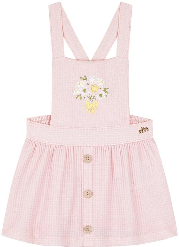Milli e Nina - Conjunto Bebê Blusa e Salopete Malha Waffer Rosa 3