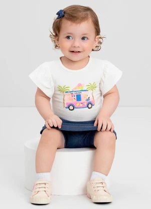 Conjunto Bebê Blusa e Short-Saia Quimby Branco - QUIMBY