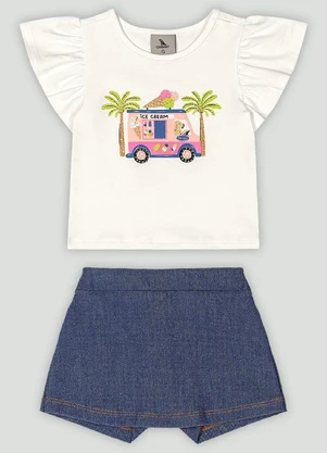 Conjunto Bebê Blusa e Short-Saia Quimby Branco - QUIMBY