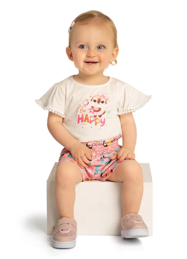 Marlan - Conjunto Bebê Blusa e Shorts Cute Jungle Bege