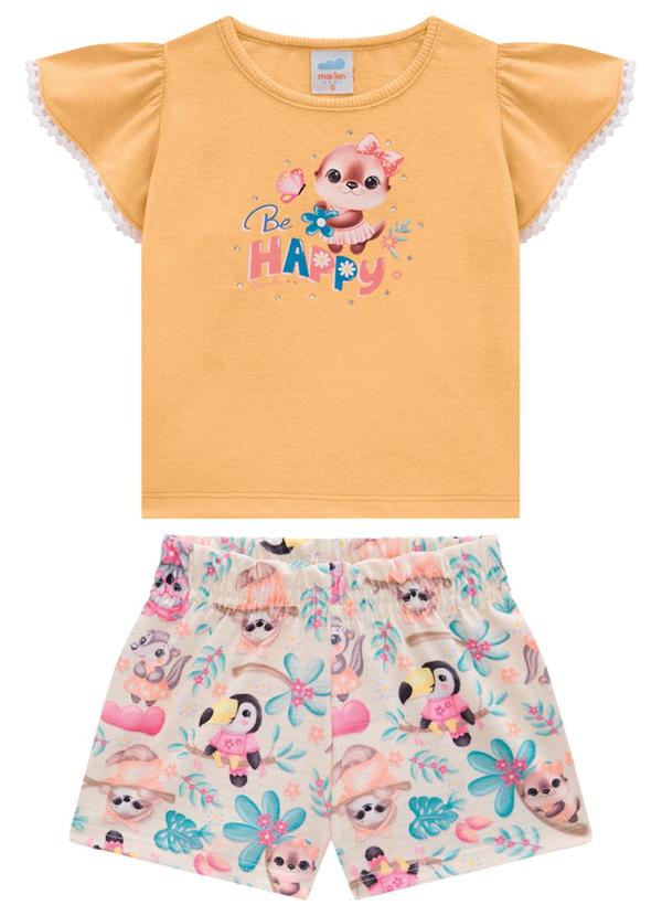 Marlan - Conjunto Bebê Blusa e Shorts Cute Jungle Laranja