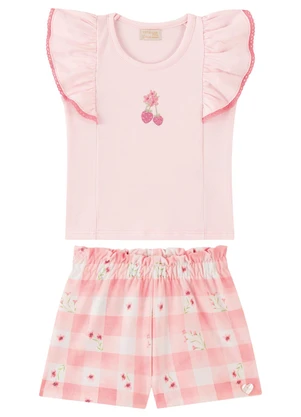 Milli e Nina - Conjunto Bebê Blusa e Shorts de Malha Vichy Rosa - MILLI E NINA