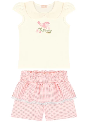 Milli e Nina - Conjunto Bebê Blusa e Shorts em Cotton Bee Bege - MILLI E NINA