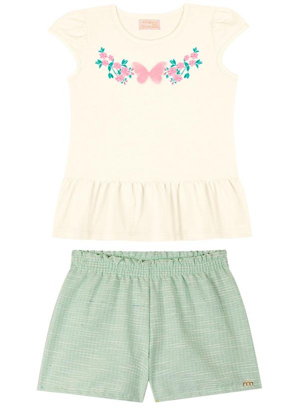 Milli e Nina - Conjunto Bebê Blusa e Shorts em Sarja Leve Bege