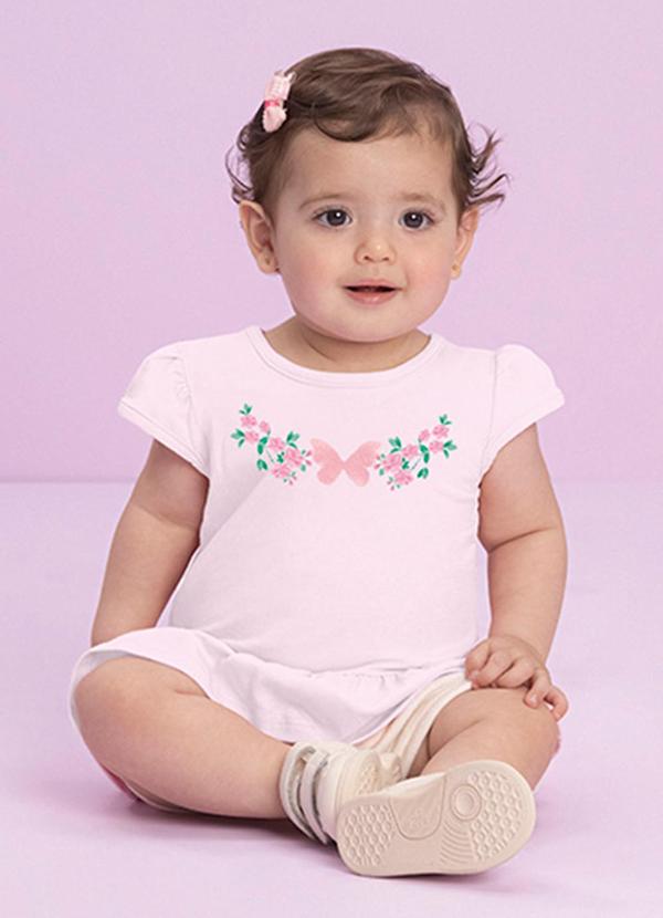 Milli e Nina - Conjunto Bebê Blusa e Shorts em Sarja Leve Rosa