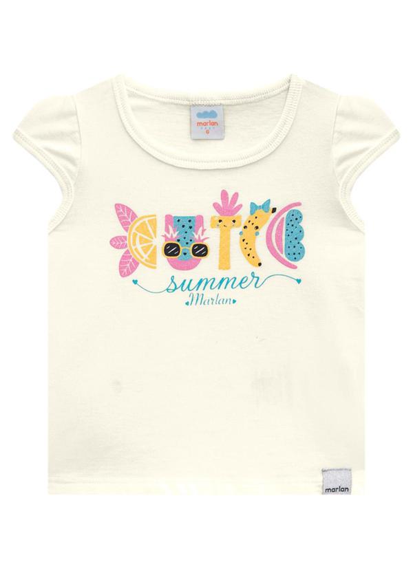 Marlan - Conjunto Bebê Blusa e Shorts Frutinhas Bege