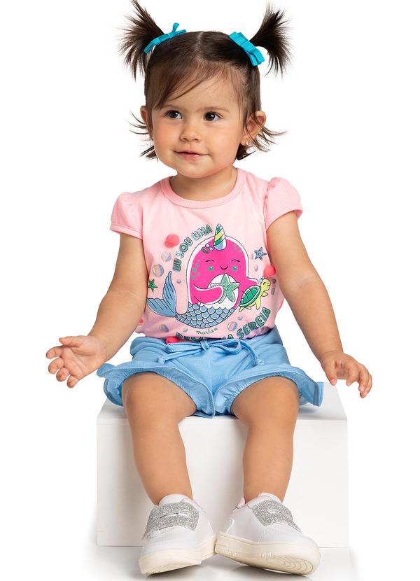 Marlan - Conjunto Bebê Blusa e Shorts Magia do Mar Rosa