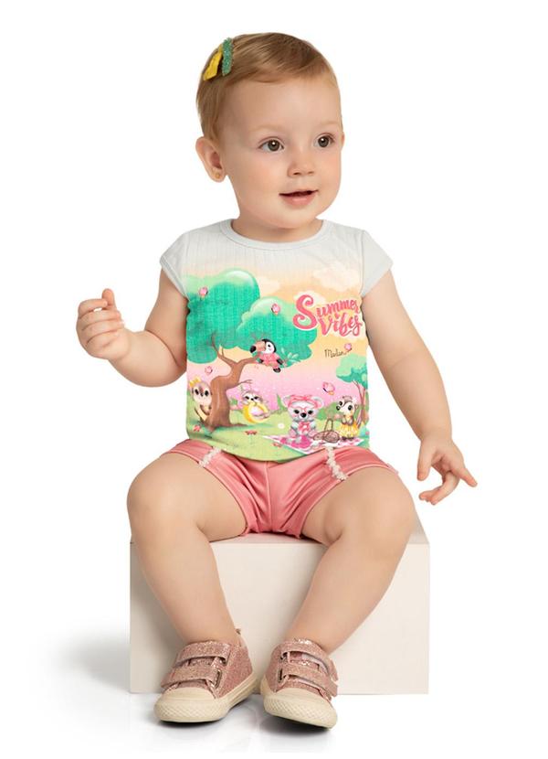 Marlan - Conjunto Bebê Blusa e Shorts Malha Newtech Bege