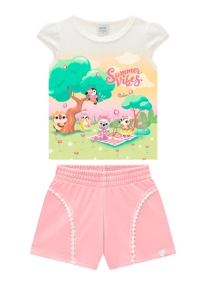 Marlan - Conjunto Bebê Blusa e Shorts Malha Newtech Rosa - MARLAN