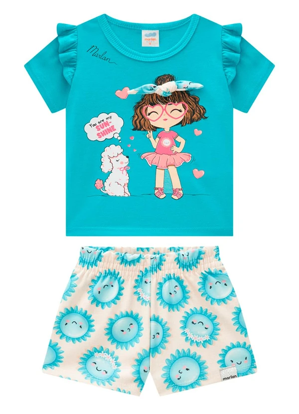 Conjunto Bebê Blusa e Shorts Meu Solzinho Azul Marlan
