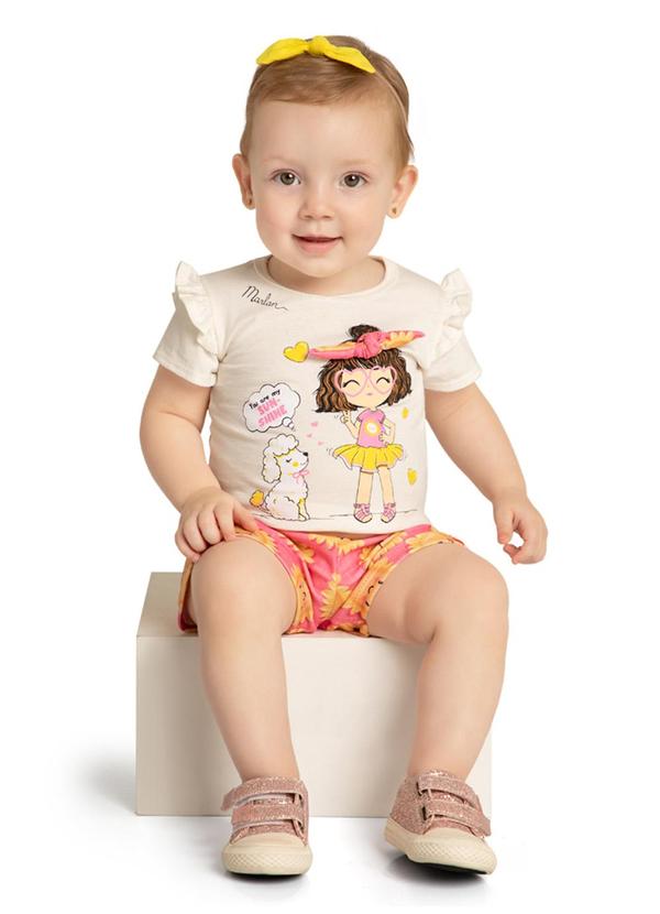 Marlan - Conjunto Bebê Blusa e Shorts Meu Solzinho Bege