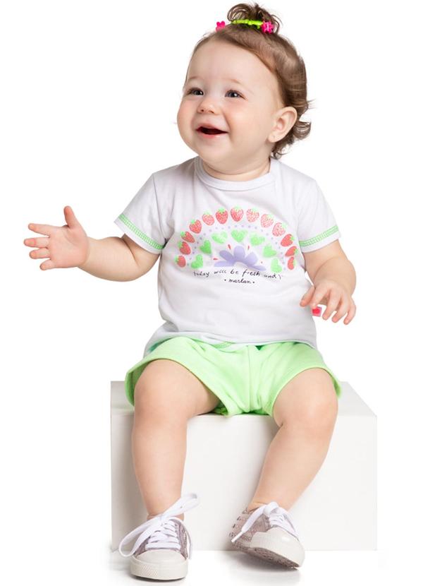 Marlan - Conjunto Bebê Blusa Moranguinho e Shorts Branco