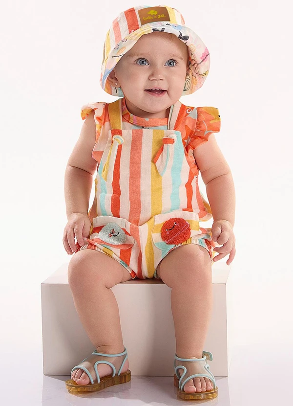 Três e Já - Conjunto Bebê Body e Jardineira Laranja