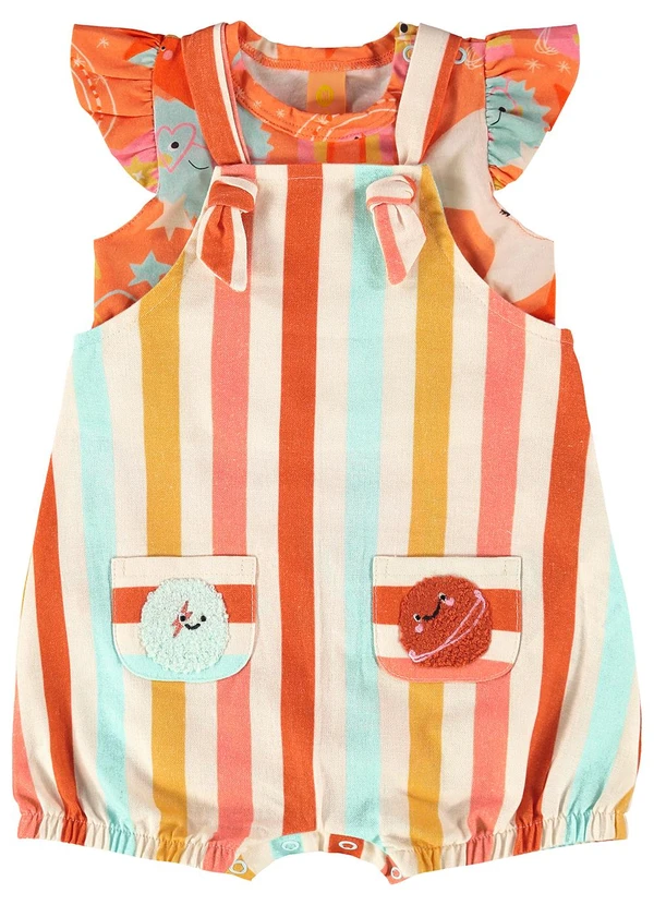 Três e Já - Conjunto Bebê Body e Jardineira Laranja 2