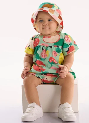 Três e Já - Conjunto Bebê com Bata e Calcinha Verde - TRÊS E JÁ