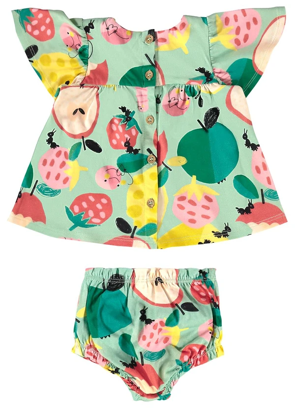 Três e Já - Conjunto Bebê com Bata e Calcinha Verde 3