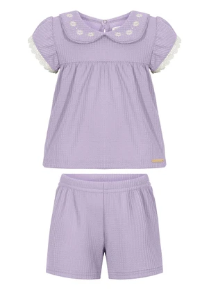 Alakazoo - Conjunto Bebê com Blusa Bordada e Shorts Rosa - ALAKAZOO