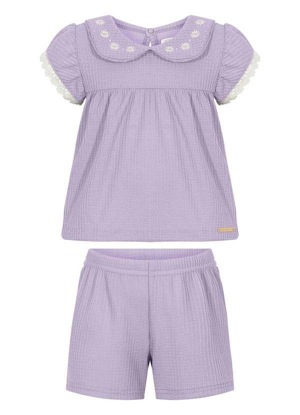 Alakazoo - Conjunto Bebê com Blusa Bordada e Shorts Rosa 1