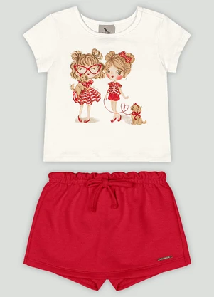 Conjunto Bebê com Blusa e Short-Saia Quimby Branco - QUIMBY