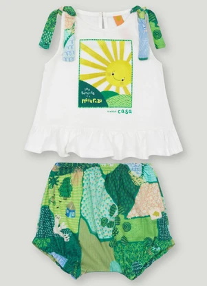 Conjunto Bebê com Blusa e Short Três e Já Branco - TRÊS E JÁ