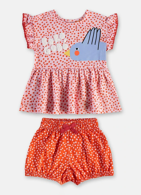 Três e Já - Conjunto Bebê com Blusa e Short Rosa 2