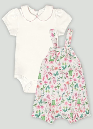 Up Baby - Conjunto Bebê com Body e Jardineira Branco - UP BABY