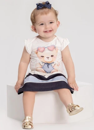 Alakazoo - Conjunto Bebê com Body e Saia Estampada Azul - ALAKAZOO