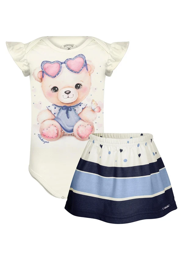 Alakazoo - Conjunto Bebê com Body e Saia Estampada Azul 2