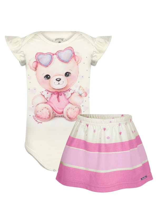Alakazoo - Conjunto Bebê com Body e Saia Estampada Rosa 1