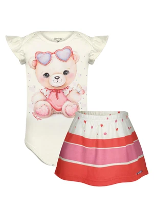Alakazoo - Conjunto Bebê com Body e Saia Estampada Vermelho - ALAKAZOO