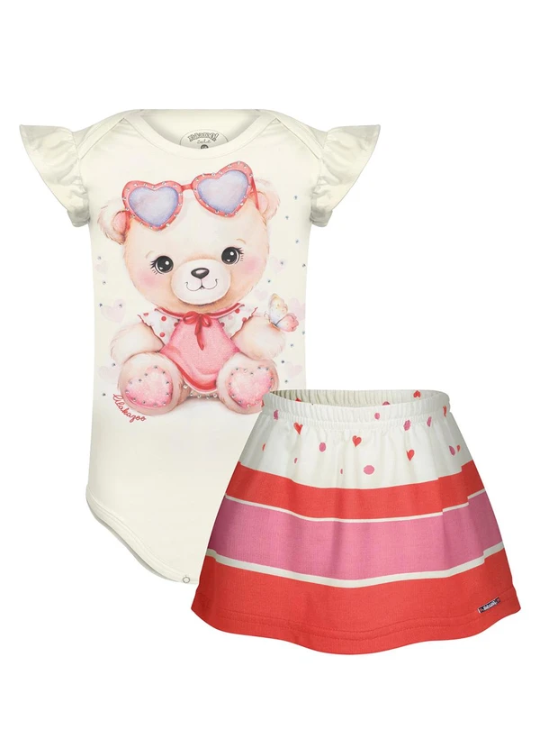 Alakazoo - Conjunto Bebê com Body e Saia Estampada Vermelho 1