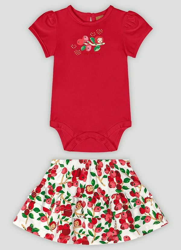 Up Baby - Conjunto Bebê com Body e Saia Up Baby Vermelho