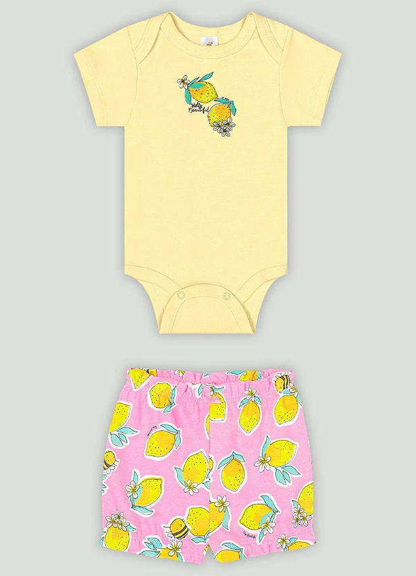 Up Baby - Conjunto Bebê com Body e Short Up Baby Amarelo