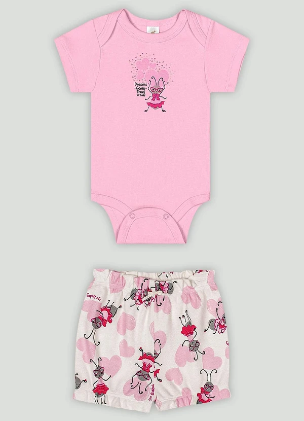 Up Baby - Conjunto Bebê com Body e Short Up Baby Rosa