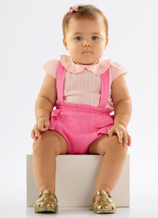 Up Baby - Conjunto Bebê com Jardineira e Body Rosa