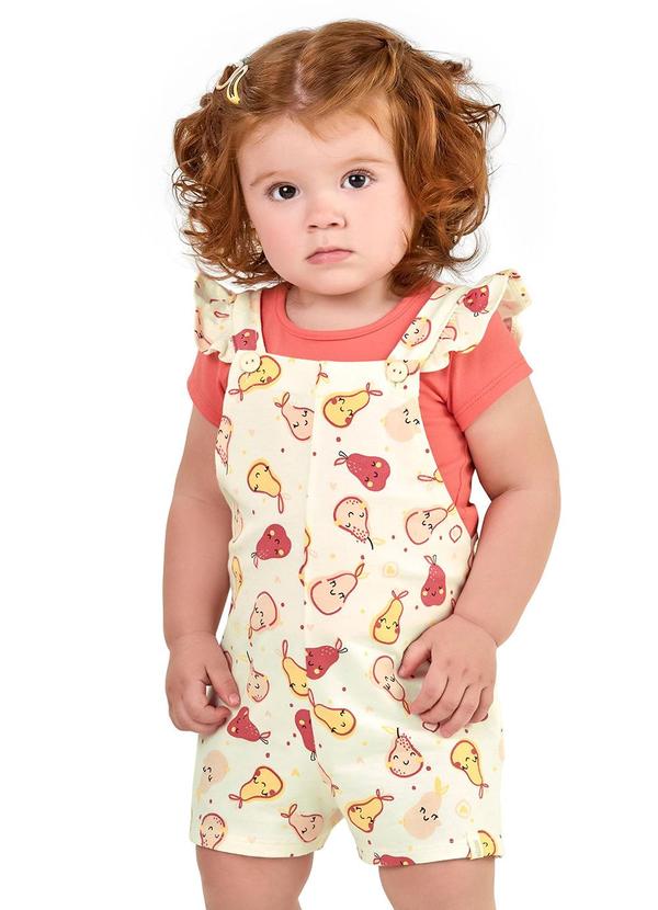 Elian - Conjunto Bebê com Jardineira Frutinhas Rosa