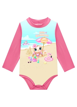 Marlan - Conjunto Bebê Maiô e Chapéu Uv Cute Ocean Rosa - MARLAN