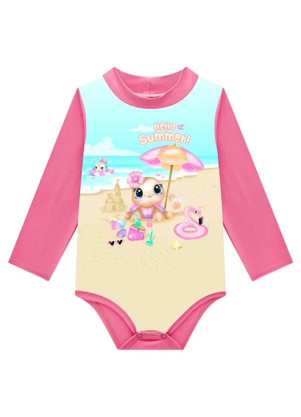 Marlan - Conjunto Bebê Maiô e Chapéu Uv Cute Ocean Rosa