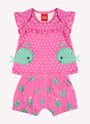 Kyly - Conjunto Bebê Menina Baleias Rosa - KYLY