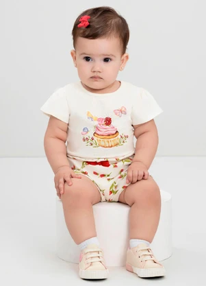 Conjunto Bebê Menina Blusa e Short Quimby Branco - QUIMBY